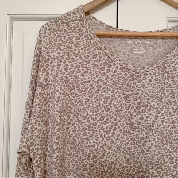American Eagle Super Soft Leopard V-Neck Long Sleeve Pullover - Picture 2 of 5